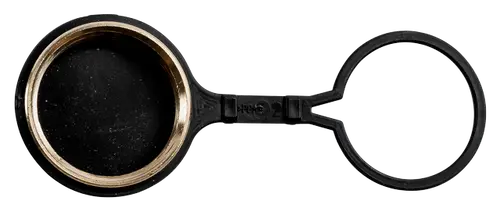 Verschlusskappe mit Haltelasche in Schwarz, hergestellt von Wolf. Rundes Design mit einem inneren Durchmesser und einer Halterung für einfache Handhabung.